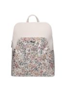 Rucsac femei din piele fibră, mediu, imprimeu floral, alb - Karen Juta