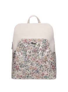   Rucsac femei din piele fibră, mediu, imprimeu floral, alb - Karen Juta