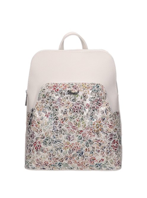 Rucsac femei din piele fibră, mediu, imprimeu floral, alb - Karen Juta
