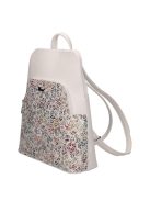 Rucsac femei din piele fibră, mediu, imprimeu floral, alb - Karen Juta