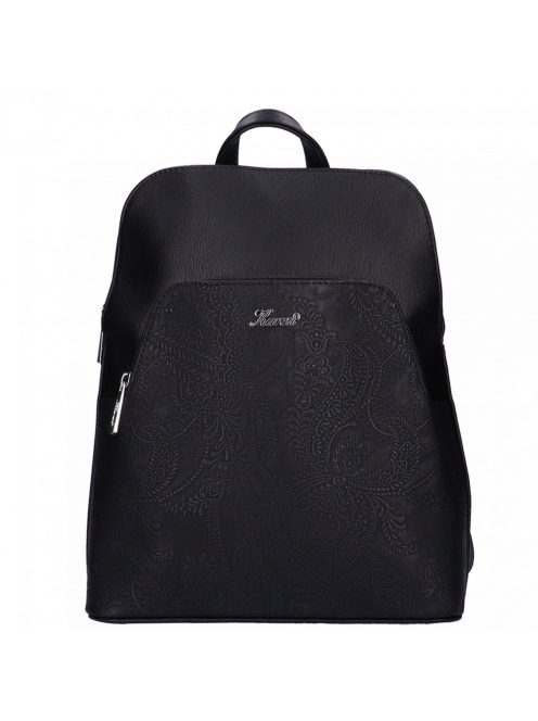 Rucsac femei din piele fibră cu imprimeu floral, mediu, negru - Karen Juta
