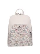 Rucsac femei din piele fibră, mic, imprimeu floral, alb - Karen Juta