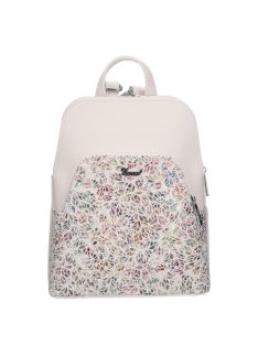   Rucsac femei din piele fibră, mic, imprimeu floral, alb - Karen Juta