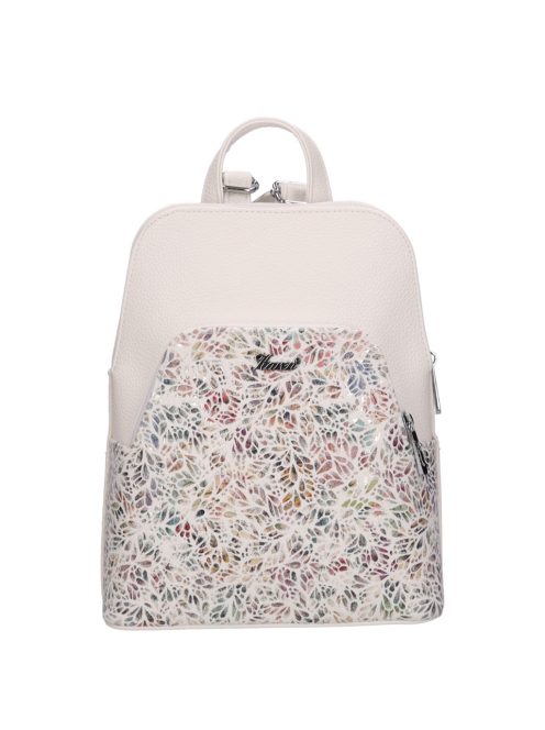 Rucsac femei din piele fibră, mic, imprimeu floral, alb - Karen Juta