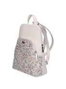 Rucsac femei din piele fibră, mic, imprimeu floral, alb - Karen Juta