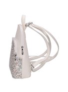 Rucsac femei din piele fibră, mic, imprimeu floral, alb - Karen Juta