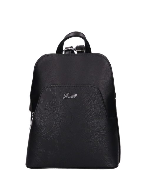 Rucsac femei din piele fibră, mic, imprimeu floral, negru - Karen Juta