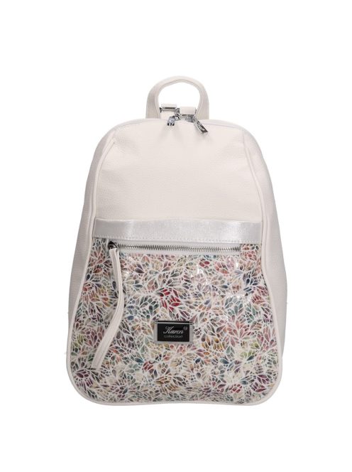 Rucsac femei din piele fibră, imprimeu floral, alb - Karen Maks
