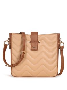 Geantă crossbody femei, matlasat, bej-maro - Vuch Eumel